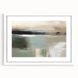 Abstract landscape wall art framed in white, showcasing vibrant colors and intricate patterns, ideal for modern home decor and artistic spaces. The piece combines a serene atmosphere with dynamic shapes, making it a focal point for any room.