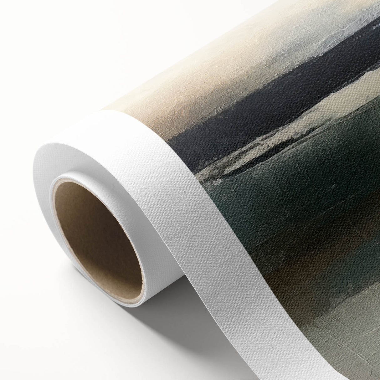 Abstract landscape wall art on rolled canvas, showcasing vibrant colors and fluid shapes, ideal for modern home decor, packaged securely in a protective tube.
