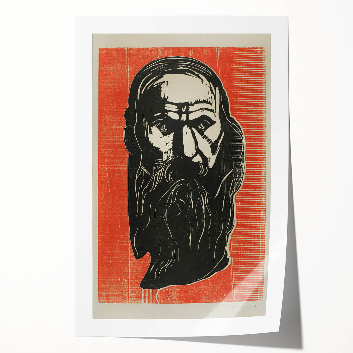 Expressionist Art - Bold Old Man Portrait in Black and Red Tones