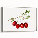 Landscape art painting featuring colorful fruits on a vintage poster, displayed in a silver frame.