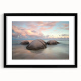 Black framed landscape artwork featuring a serene beach scene with vibrant colors and a white mat, perfect for enhancing home decor and creating a calming ambiance.