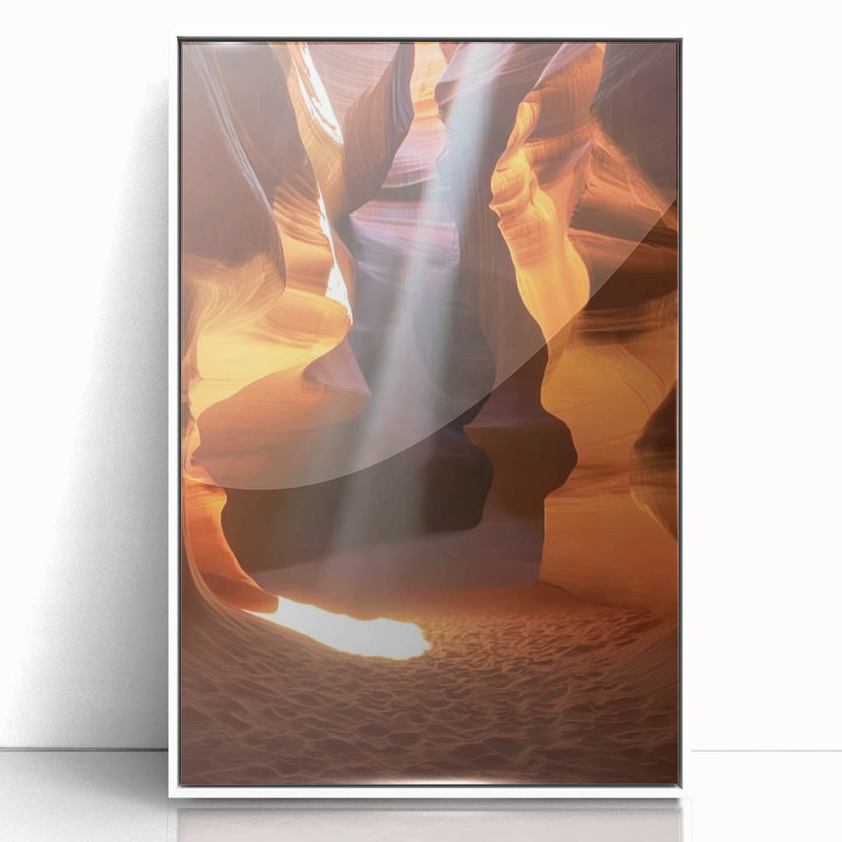 Framed acrylic artwork showcasing a stunning landscape of canyons with vibrant colors, offering a modern aesthetic for home decor. Ideal for nature lovers.