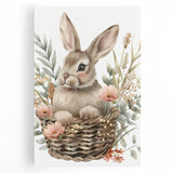 Bunny in Basket - Kids Room Wall Art Canvas and Framed Options
