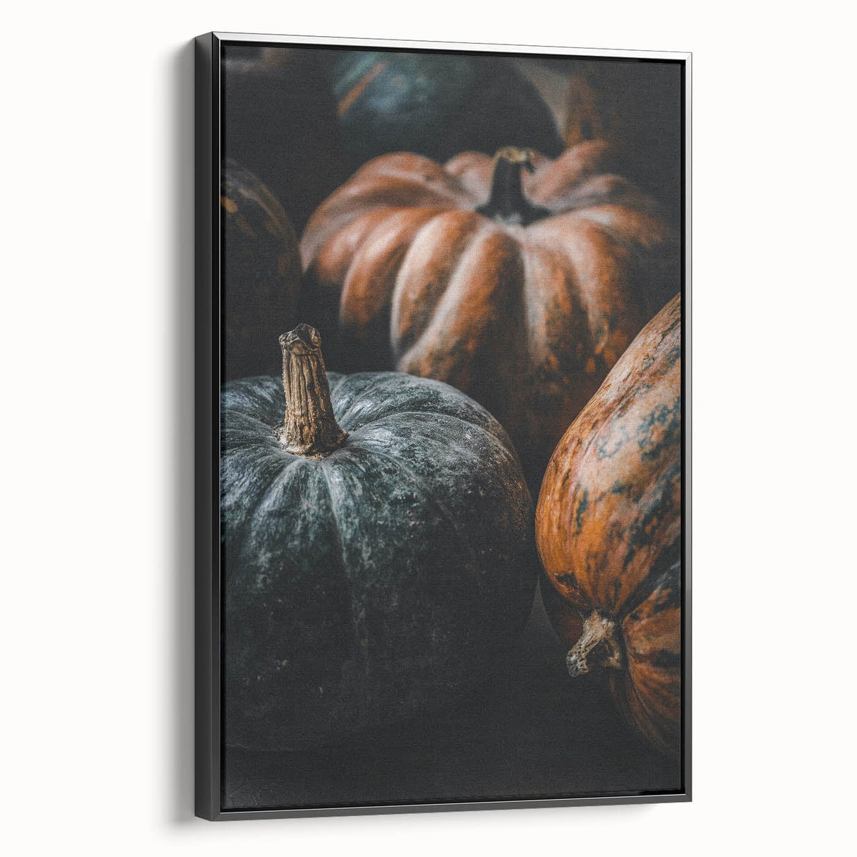 Black and white landscape art painting on framed canvas, featuring a vintage poster-style depiction of autumn trees.