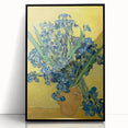 Large abstract wall art featuring swirling blue and yellow patterns, presented in a black frame.
