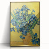 Art deco poster of Van Gogh in gold frame, featuring vibrant blues and yellows, ideal for nursery wall art.