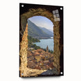 Acrylic glass artwork showcasing a stunning side view of a castle landscape, elegantly displayed with pins for easy mounting, ideal for home decor enthusiasts.