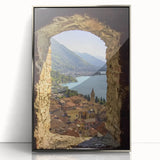 Framed acrylic artwork showcasing a stunning landscape with a majestic castle, featuring a silver front and intricate details, perfect for home decor enhancement.