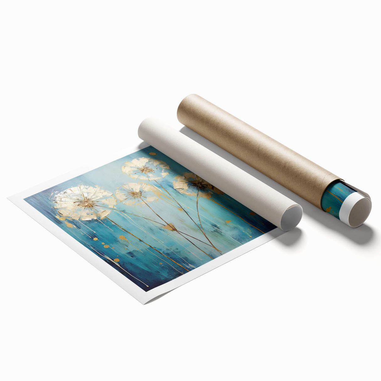 Acrylic Dining Room Artwork – Gold Floral Canvas for Modern Spaces