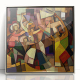 Framed abstract figurative art piece showcasing a silver-acrylic finish with intricate details, perfect for modern decor, enhancing any living space or office.
