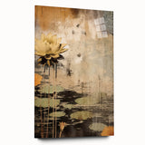 Abstract floral wall art displayed in an elegant acrylic glass frame, showcasing vibrant colors and intricate details, perfect for enhancing modern home decor.