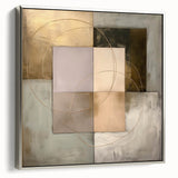 Abstract geometric framed canvas art in silver, showcasing intricate shapes and lines, perfect for modern decor. Ideal for enhancing contemporary living spaces.