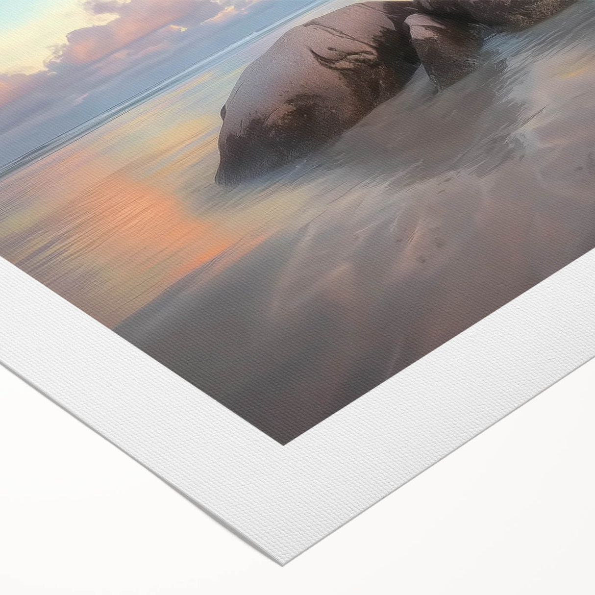 Landscape canvas print showcasing a serene beach scene with vibrant blue skies and gentle waves, rolled and ready for display in a protective tube.