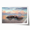 Vibrant rolled canvas print showcasing a serene beach landscape with golden sands and turquoise waves, elegantly packaged in a protective cardboard tube for safe delivery.
