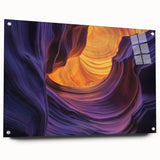 Acrylic landscape artwork showcasing vibrant canyons, displayed from a side view with decorative pins. Ideal for modern home decor, this piece adds a colorful touch to any room.
