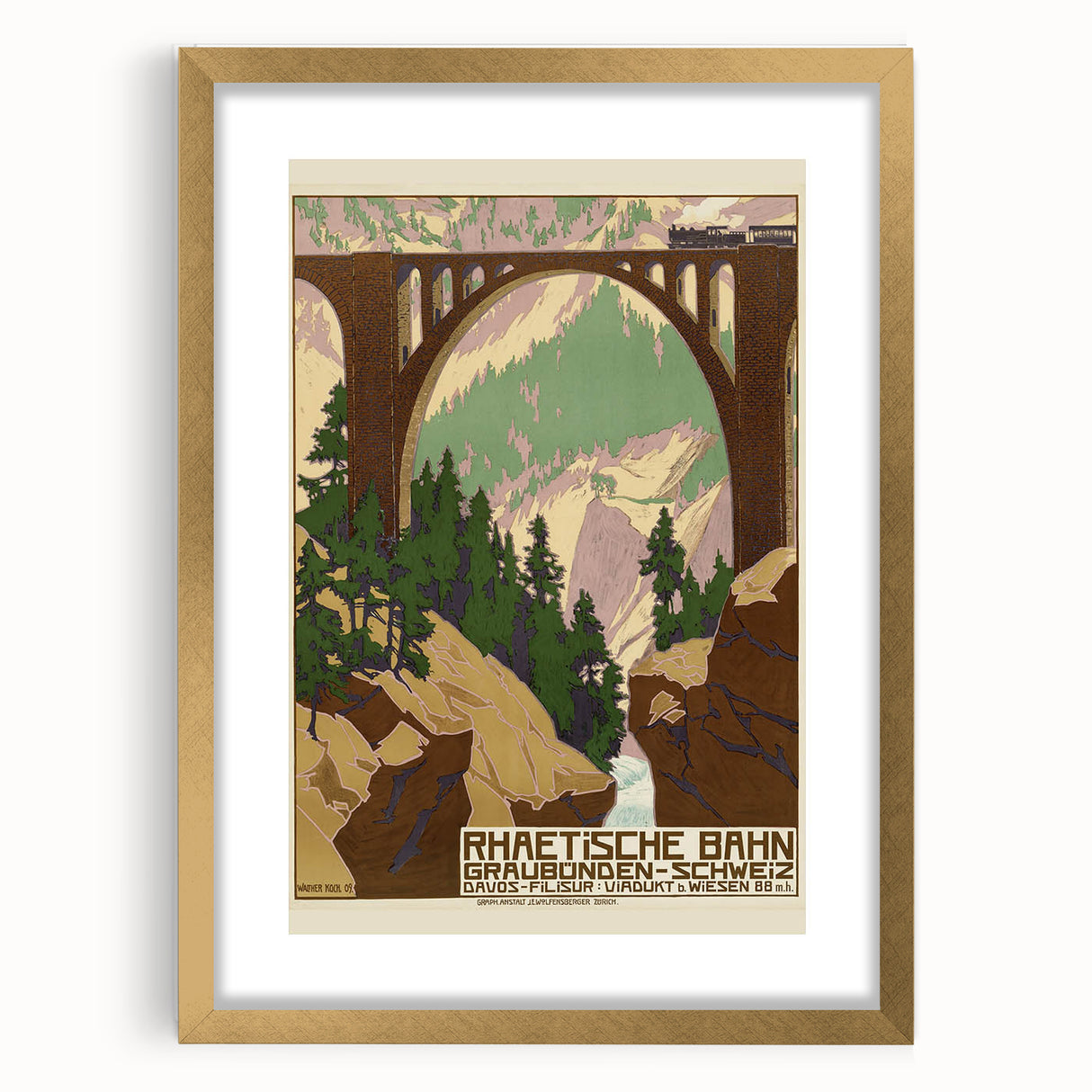 Vintage Switzerland Travel Poster - Rhaetian Railway Viaduct