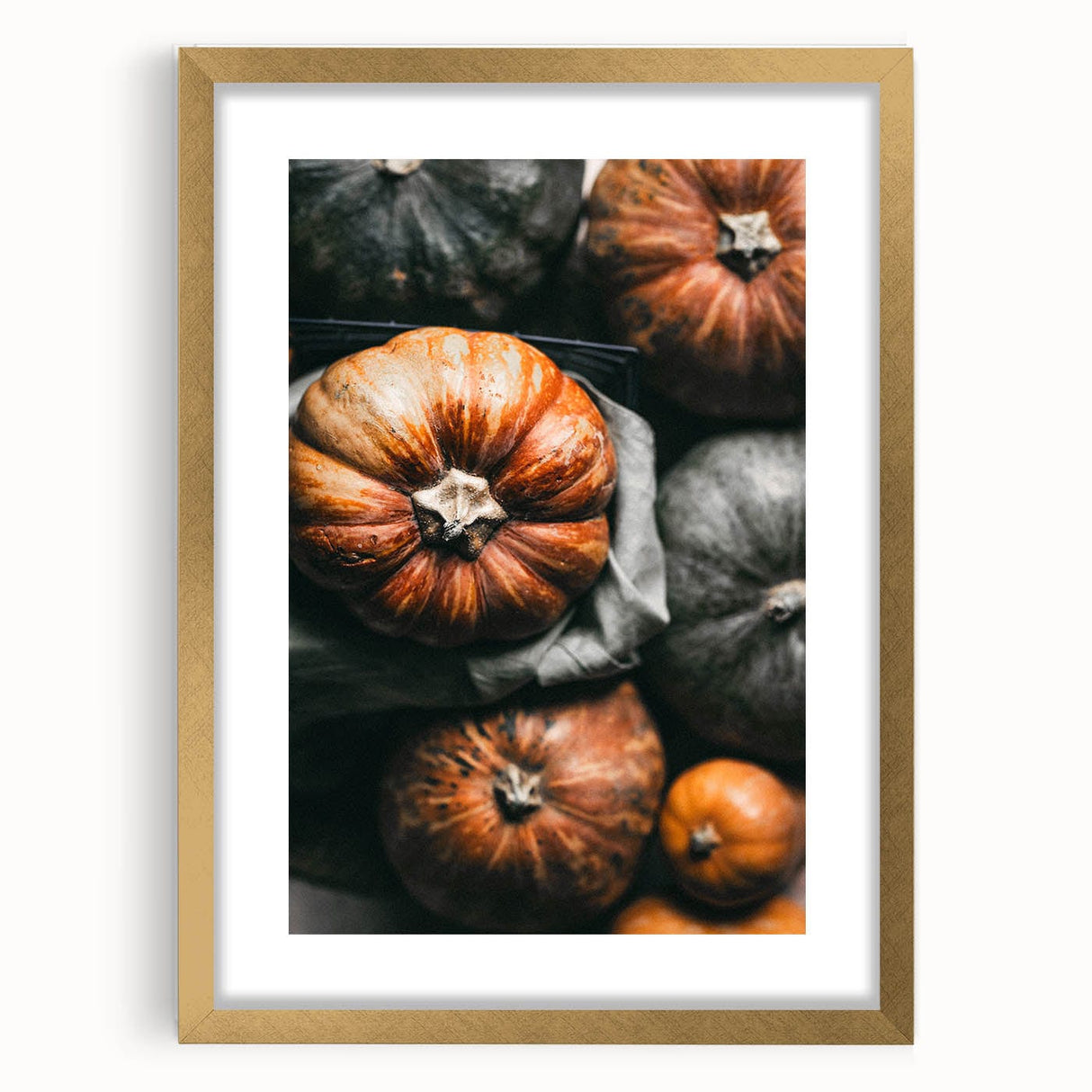 Extra large abstract art print featuring textured fall colors in a gold frame, ideal for living room decor.