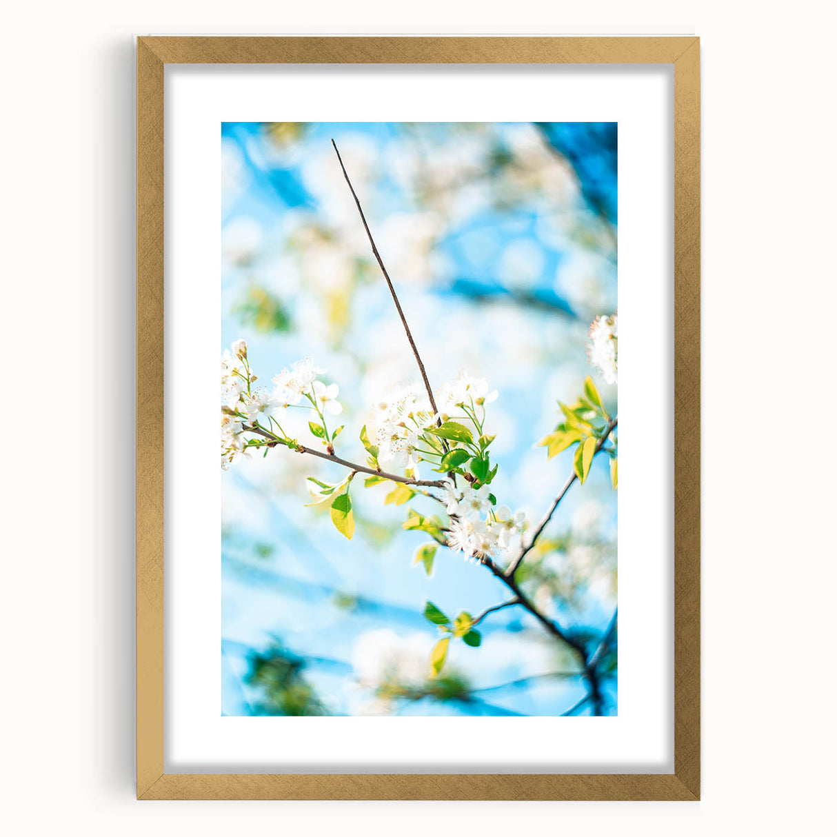 Extra large abstract art print with textured patterns in vibrant spring hues, framed in gold, ideal for living room decor.
