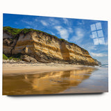 Acrylic glass artwork depicting dramatic cliffs in a landscape scene, showcasing vibrant colors and intricate details, perfect for modern home decor.