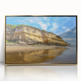 Framed acrylic artwork depicting a stunning landscape of majestic cliffs bathed in golden hues, perfect for enhancing modern home decor. Ideal for art lovers seeking a vibrant and elegant piece.