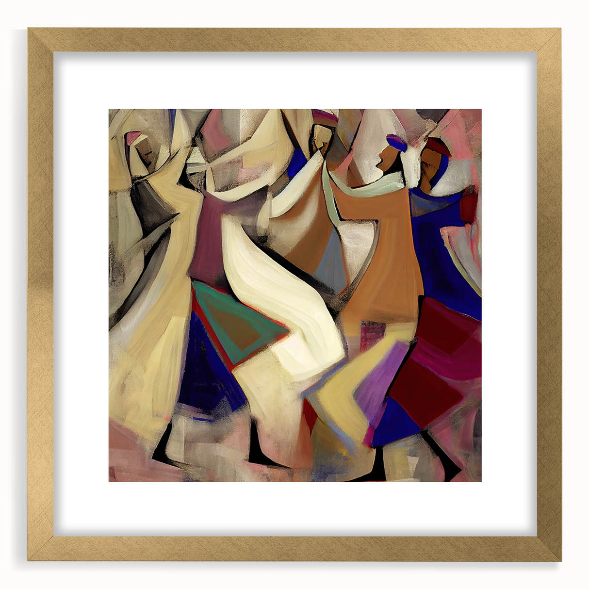 Abstract figurative art frame in matte gold finish showcasing a contemporary design. The frame adds elegance, perfect for modern home decor and art collectors.