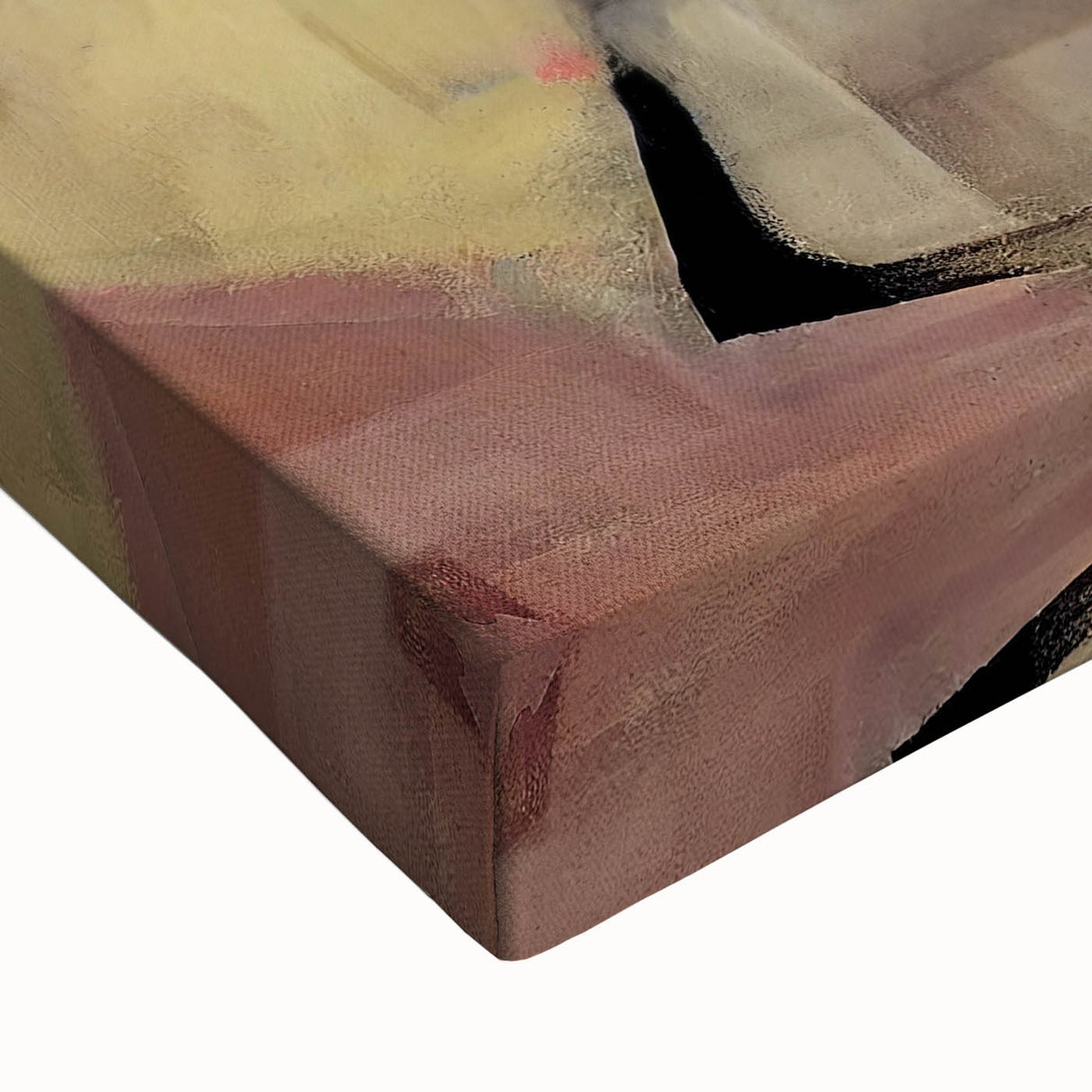 Close-up of an abstract figurative stretched canvas showcasing vibrant colors and flowing shapes, perfect for modern home decor and artistic expression.