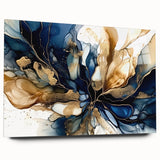 Abstract floral wall art displayed in a sleek acrylic frame, showcasing vibrant colors and intricate patterns; ideal for modern home decor and artistic settings.