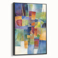 Abstract geometric framed canvas artwork showcasing a striking black design, viewed from the side, highlighting its sleek modern aesthetic and premium frame quality. Perfect for contemporary home decor and art enthusiasts seeking unique wall accents.