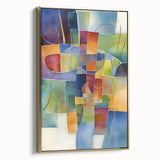 Abstract geometric framed canvas artwork showcasing a gold color scheme, displayed in a stylish side view, perfect for modern home decor enhancement. Ideal for adding sophistication to living spaces or office interiors.