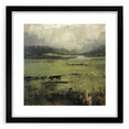 Abstract landscape wall art framed in black with a white mat, showcasing vivid colors and dynamic shapes, perfect for modern home decor.