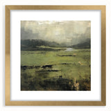 Abstract landscape wall art framed in gold with a white mat, showcasing vibrant colors and a modern design suitable for contemporary decor. Perfect for enhancing living spaces.