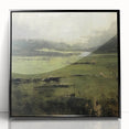Framed abstract landscape wall art featuring a vibrant blend of colors in an acrylic finish, showcasing a contemporary design perfect for modern home decor.