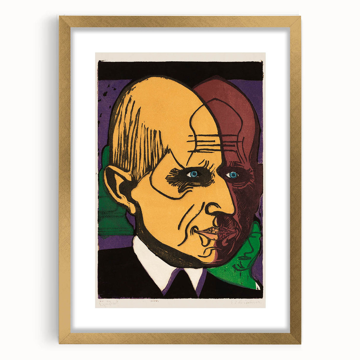 Expressionist Art - Vibrant Dual Portrait with Bold Colors