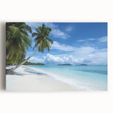 Stretched canvas artwork showcasing a vibrant beach landscape with vivid colors, perfect for coastal-themed decor, enhancing any living space or office.