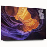 Landscape acrylic artwork showcasing vibrant canyons, viewed from the side without pins. The piece highlights rich colors and intricate details, perfect for enhancing modern decor.