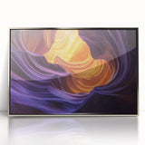 Framed acrylic artwork showcasing a stunning landscape of canyons in silver tones, designed for modern decor. Ideal for enhancing living spaces with nature-inspired aesthetics.