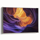 Framed landscape canvas showcasing a stunning canyon view, highlighting rich earthy tones and intricate textures, with a sleek silver frame enhancing its elegance.