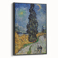 Black and white vintage poster art of a landscape on framed canvas, ideal for bedroom decor.