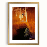 Elegant gold-framed landscape artwork featuring intricate cave designs, displayed with a white mat for contrast, perfect for enhancing home decor.