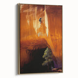 Framed canvas artwork depicting a stunning landscape with intricate cave details, featuring a gold frame that enhances its elegance, ideal for home decor.