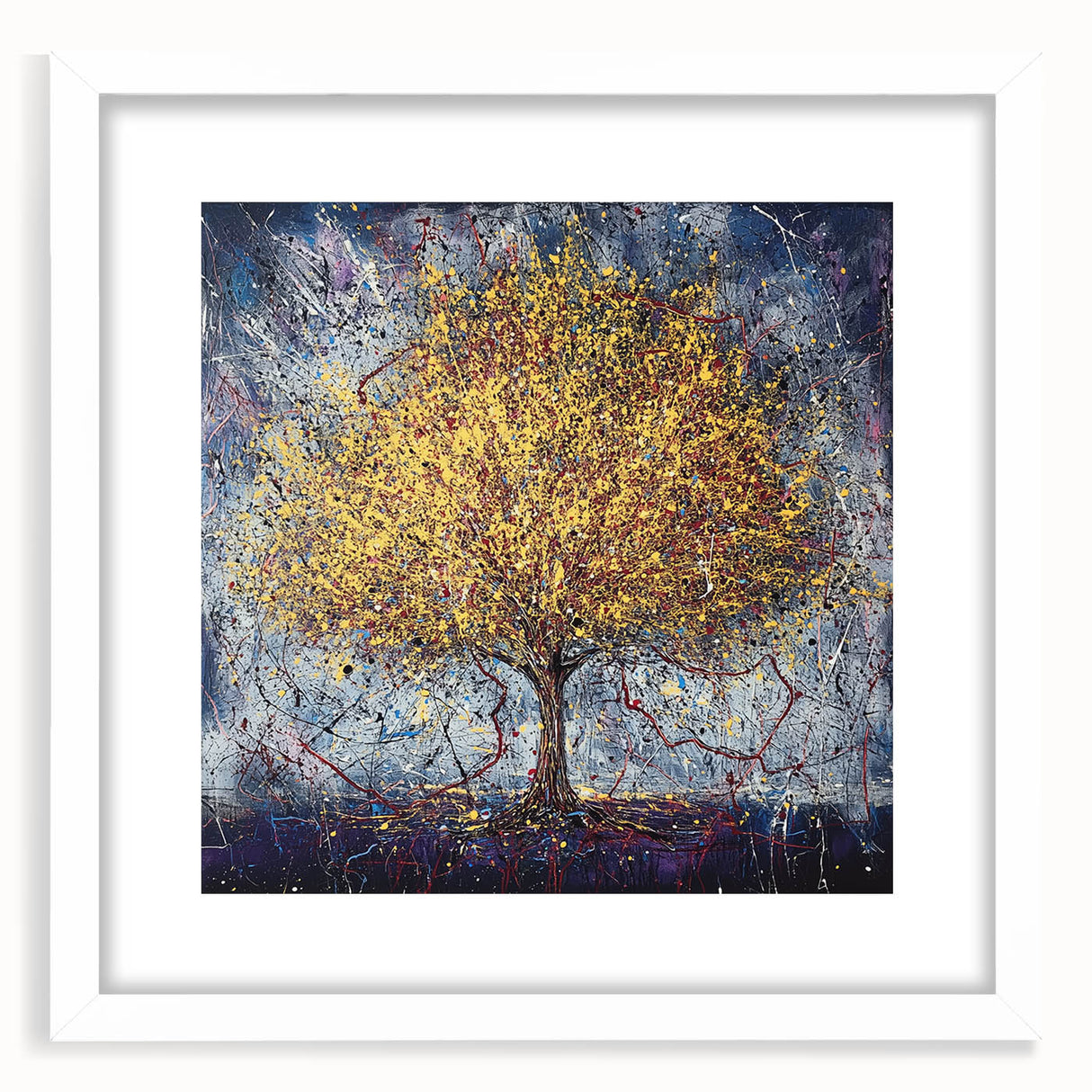 Canvas Art for Dining Area – Vibrant Tree Painting with Yellow Tones