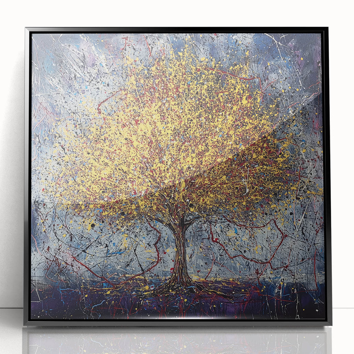 Canvas Art for Dining Area – Vibrant Tree Painting with Yellow Tones