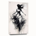 Abstract figurative acrylic artwork displayed in a glass frame, showcasing vibrant colors and intricate designs, with decorative pins enhancing its visual appeal.