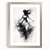 Abstract figurative art frame with a silver mat, showcasing intricate patterns and a modern design, perfect for contemporary home decor.