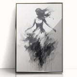 Framed abstract figurative art piece showcasing a silver-toned design, elegantly highlighting modern aesthetics, perfect for contemporary home decor.