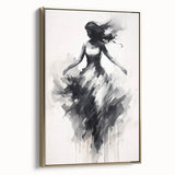 Framed abstract figurative wall art in gold tones, showcasing a modern design with elegant curves, perfect for enhancing contemporary decor.