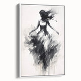 Framed abstract figurative canvas artwork with a white background, showcasing vibrant colors and dynamic shapes, ideal for modern home decor.