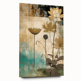 Abstract floral wall art displayed in a sleek acrylic glass frame, showcasing vibrant colors and intricate designs, ideal for modern home decor.