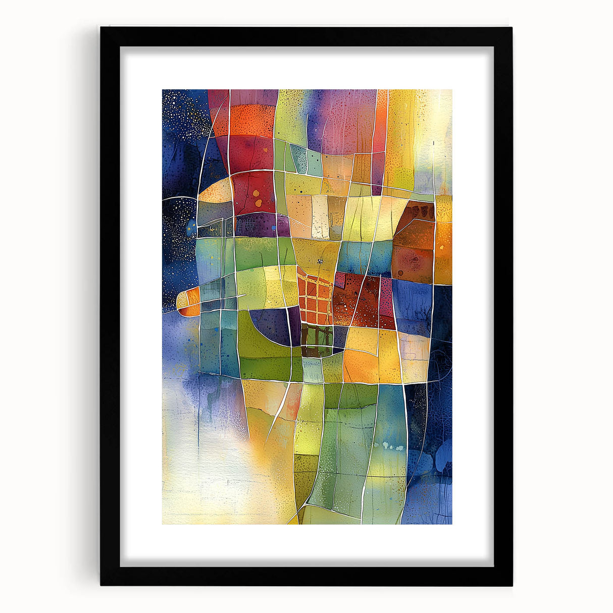 Abstract geometric black frame with mat, showcasing a modern design perfect for contemporary decor; ideal for art displays and home styling.