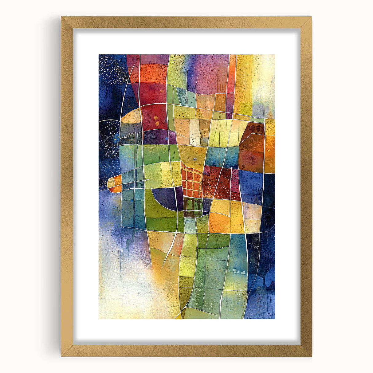 Abstract geometric frame with a matte gold finish, showcasing a modern design ideal for contemporary decor, enhancing any living space with elegance and style.